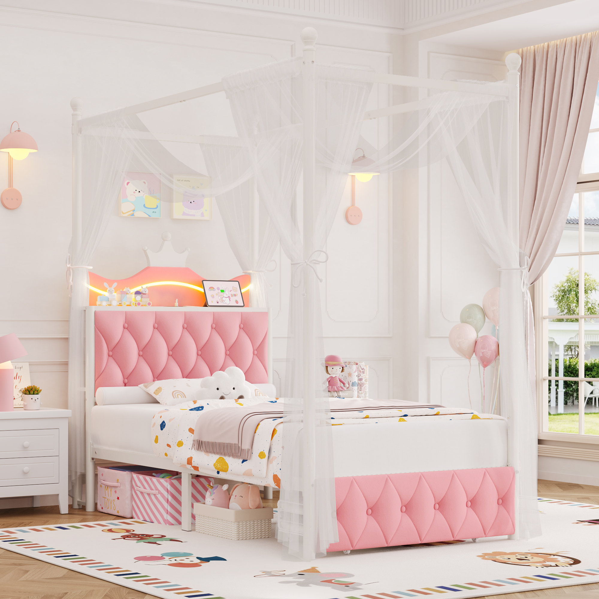 Crown-Style+Upholstered+Metal+